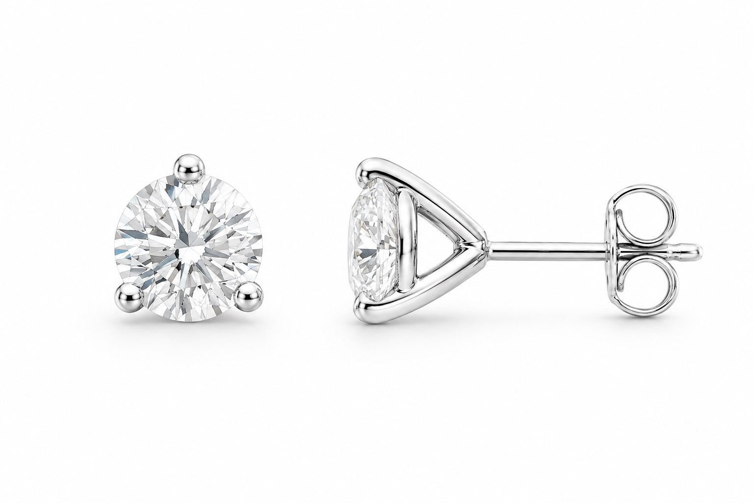Three-Prong Martini Diamond Stud Earrings